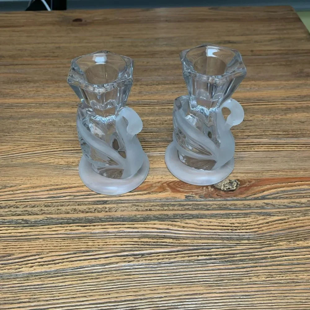 PartyLite Crystal Swan Pair Elegant Candle Holders NWOT